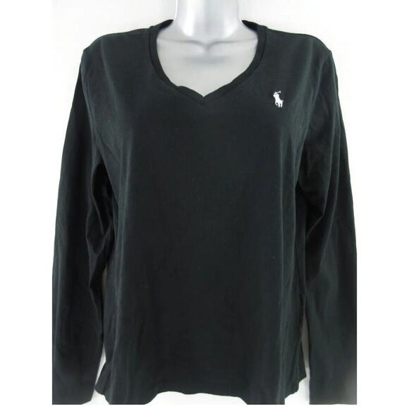 Ralph Lauren Sport Black V-Neck Long Sleeve Tee Shirt – Size L – EUC - Picture 1 of 8